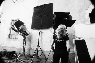 Claudia Humburg working on set